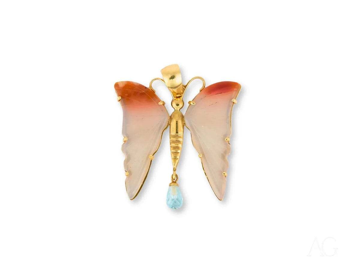 Butterfly Bliss gold butterfly pendant with jade wings and topaz