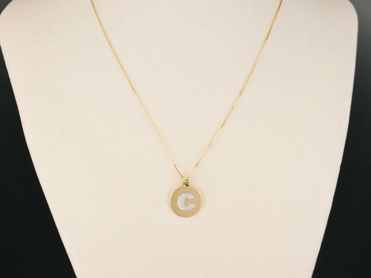 18k gold Celestia Initial Disc personalized necklace with C pendant and clear stones
