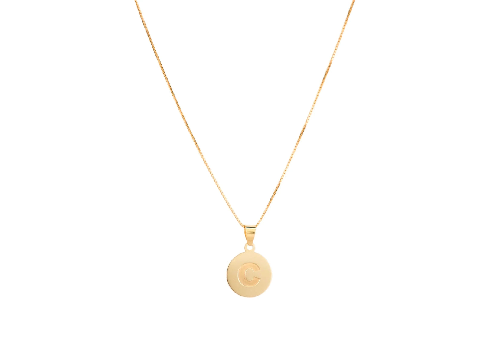 Celestia gold chain with engraved disc personalized initial pendant