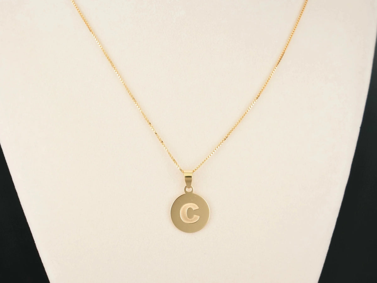 Personalized gold initial C disc pendant necklace Celestia