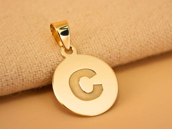Shiny gold Celestia initial C disc personalized pendant
