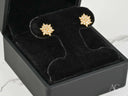 Celestial Bloom solid 18K gold CZ flower earrings in velvet box