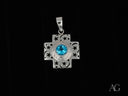 Celestial Cross Blue Topaz and Diamond Pendant in 18k Solid Gold