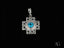 Silver celestial cross pendant with blue topaz, diamonds, and celestial cutouts in art gold jewelry style