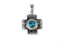 Celestial Cross 18k Solid Gold Pendant with Blue Topaz Gem