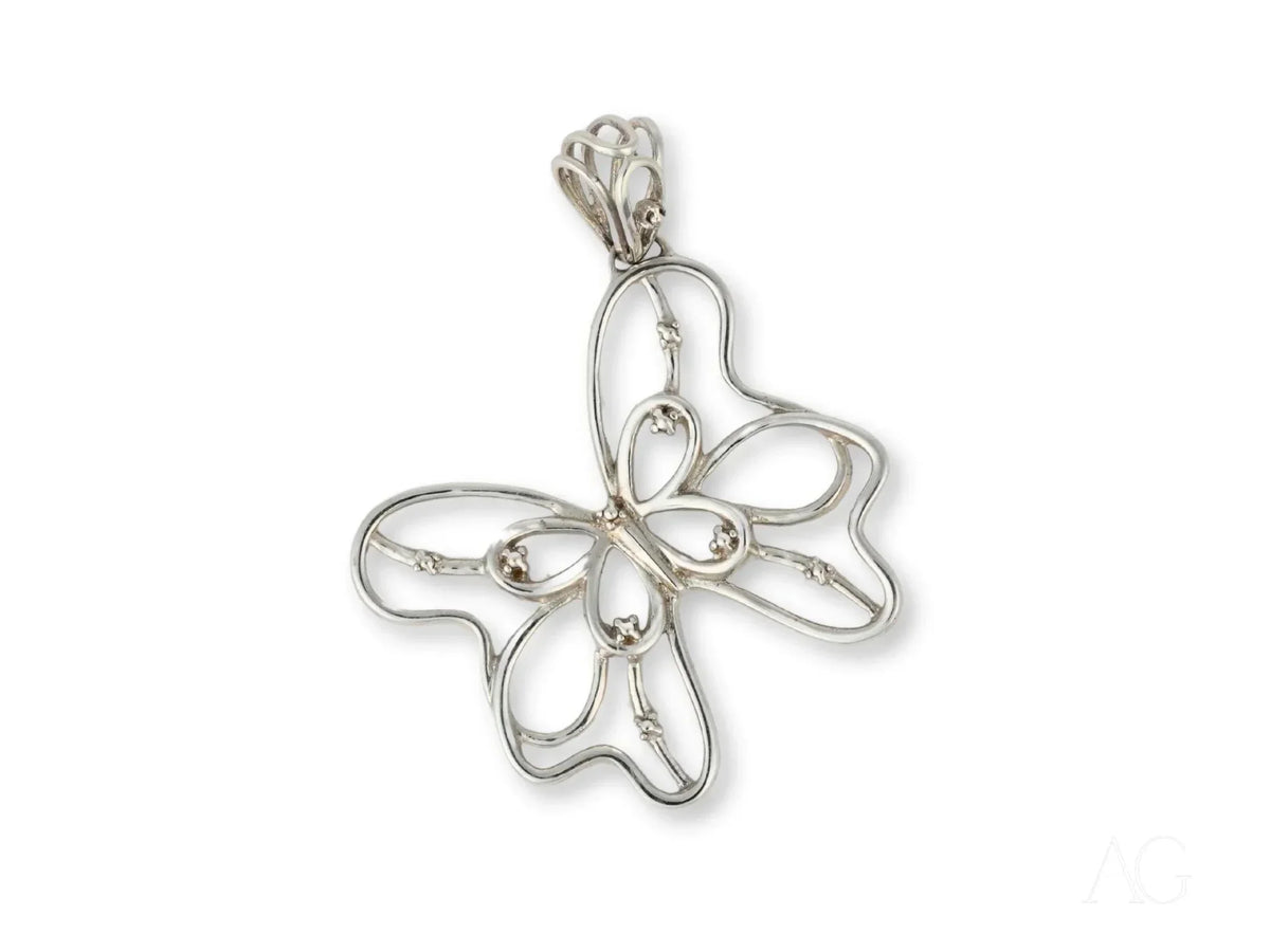 Celestial Flutter silver butterfly pendant in 18k white gold with openwork design