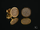Celestial Glow 18k gold round stud earrings with pavé-set cubic zirconia