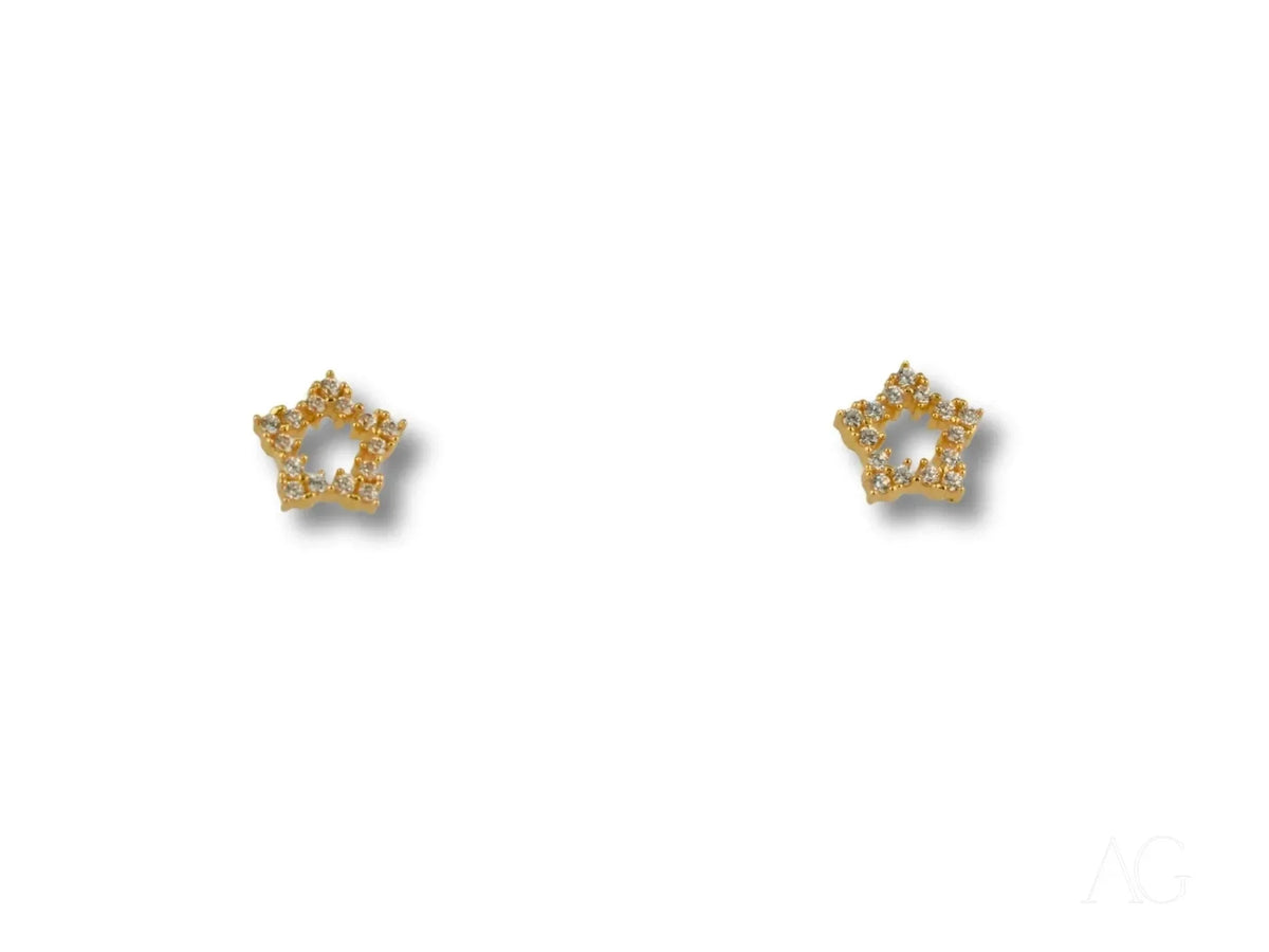 Dazzling 18k yellow gold CZ star stud earrings with clear gemstones