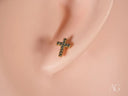 18k gold cross CZ stud earring with dark gemstones