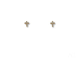 Pair of certified 18k solid gold cross CZ stud earrings with sparkle