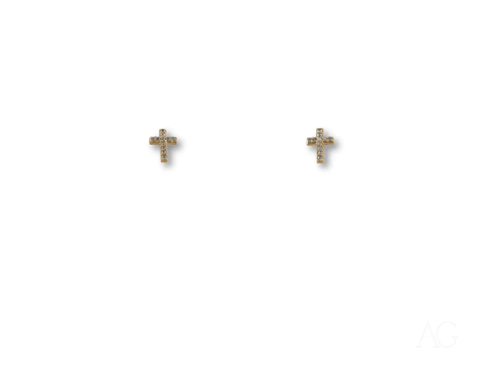 Pair of certified 18k solid gold cross CZ stud earrings with sparkle