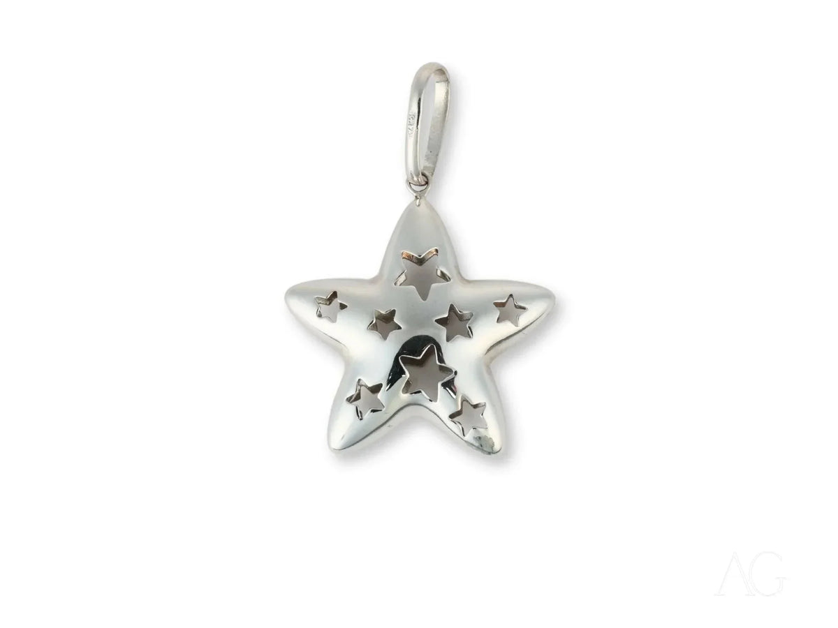 Celestial Radiance 18k white gold star pendant with cutouts