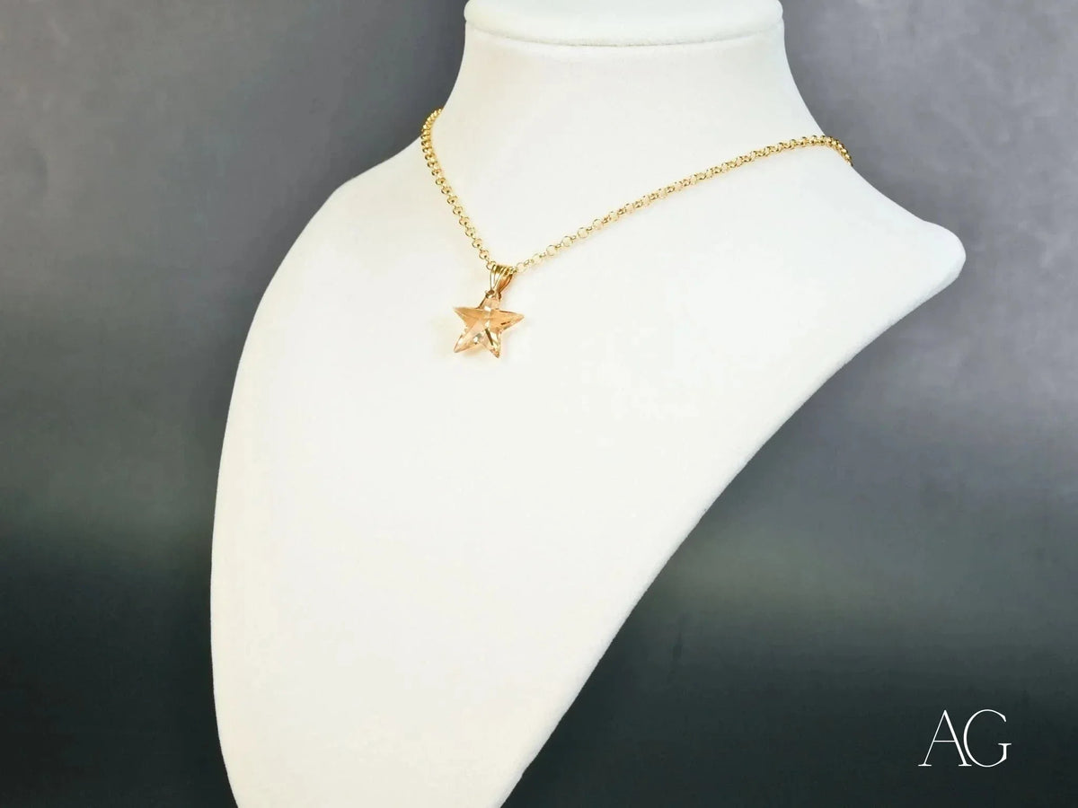 Celestial Smoke crystal star pendant in art gold jewelry on bust
