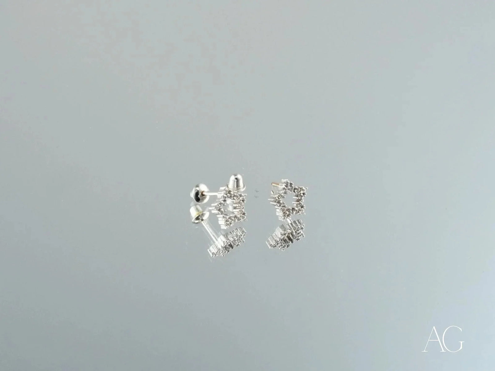 18k white gold star CZ earrings with certified 18k solid floral gemstones