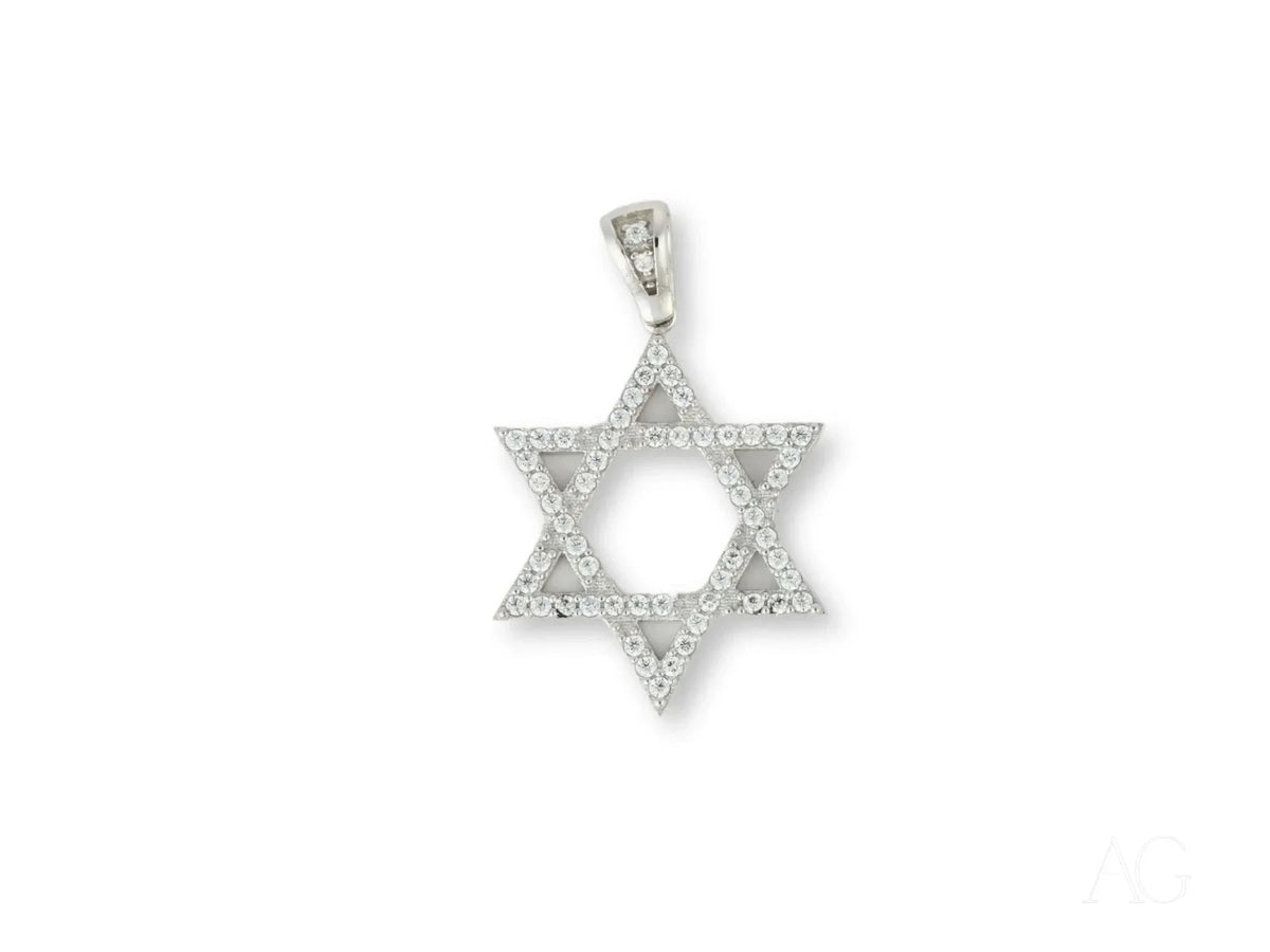 Celestial Star of David pendant in 18k white gold with diamond-encrusted design