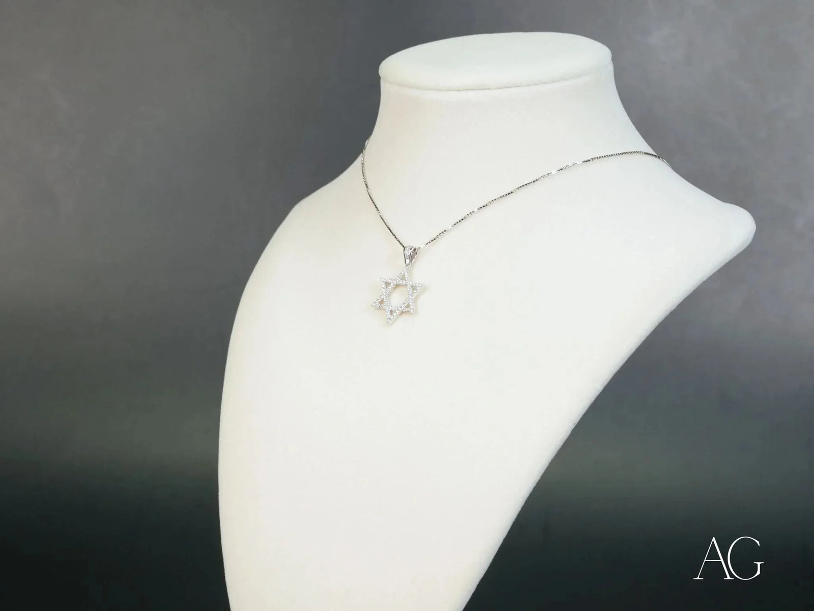 Celestial Star of David 18k white gold CZ pendant necklace