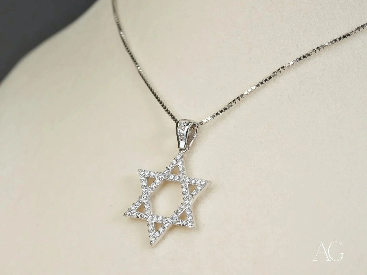 Celestial Star of David pendant in 18k white gold CZ