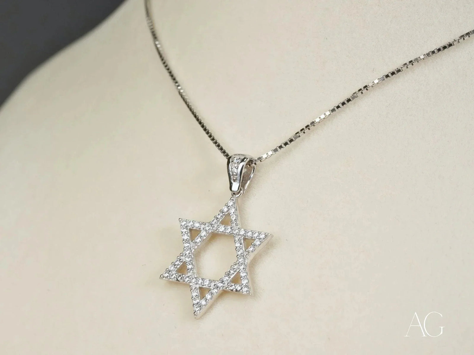 Celestial Star of David pendant in 18k white gold CZ