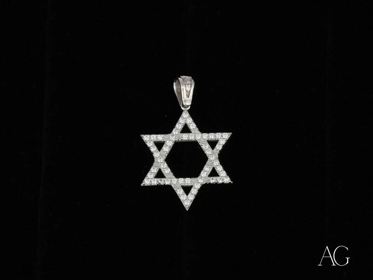 Celestial Star of David pendant in 18k white gold with diamond studs
