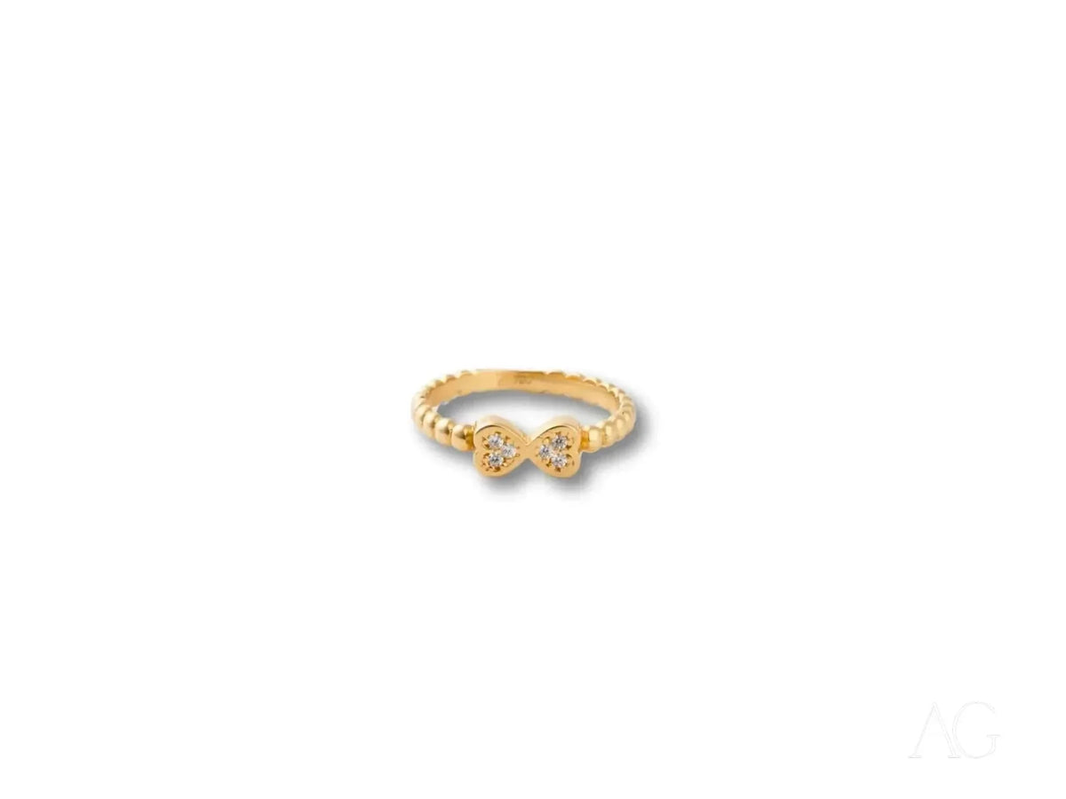 Charming 18k yellow gold bow CZ ring with pavé diamond bow design