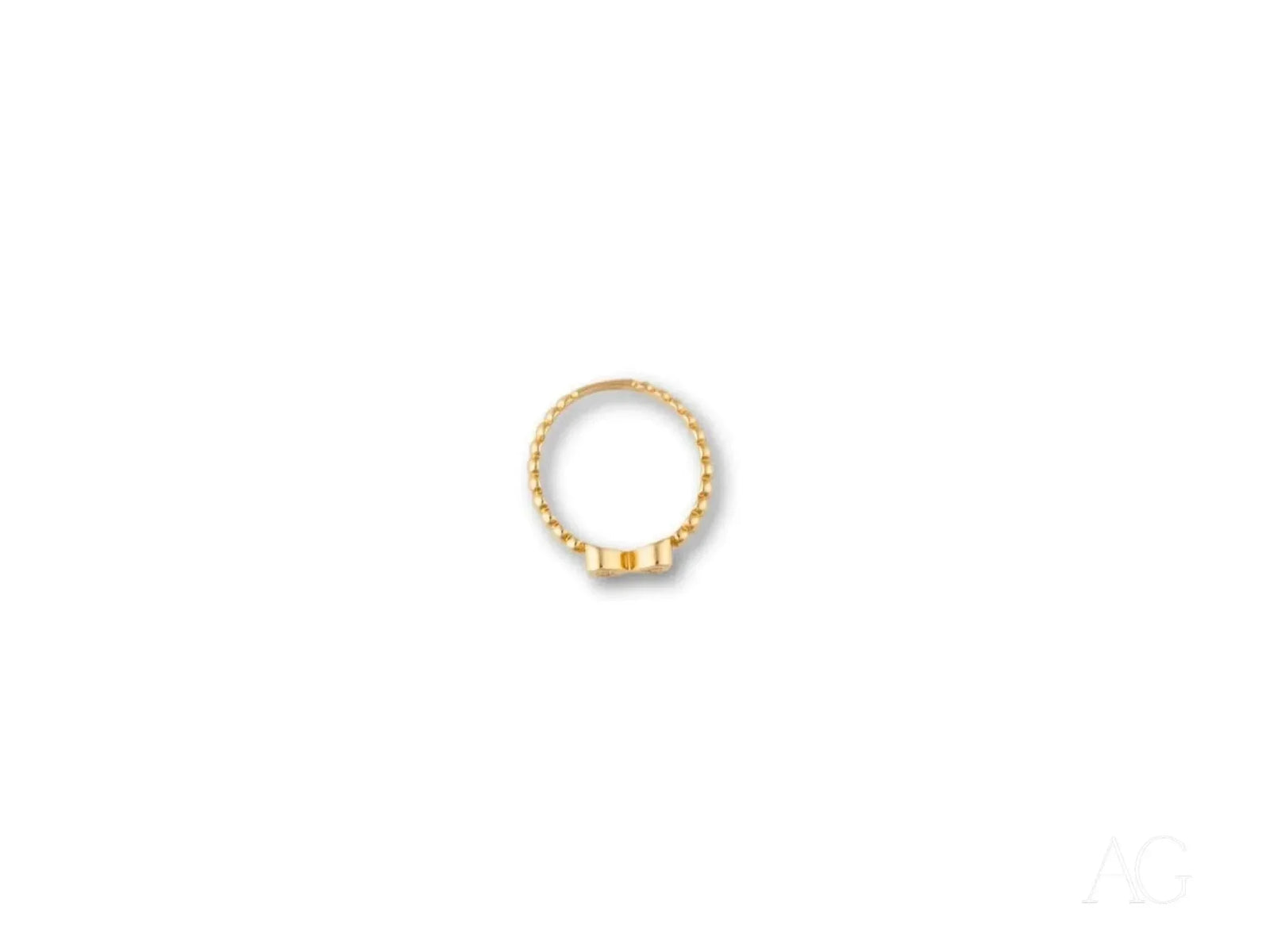 Charming 18k yellow gold bow CZ dainty ring features small flat bow design
