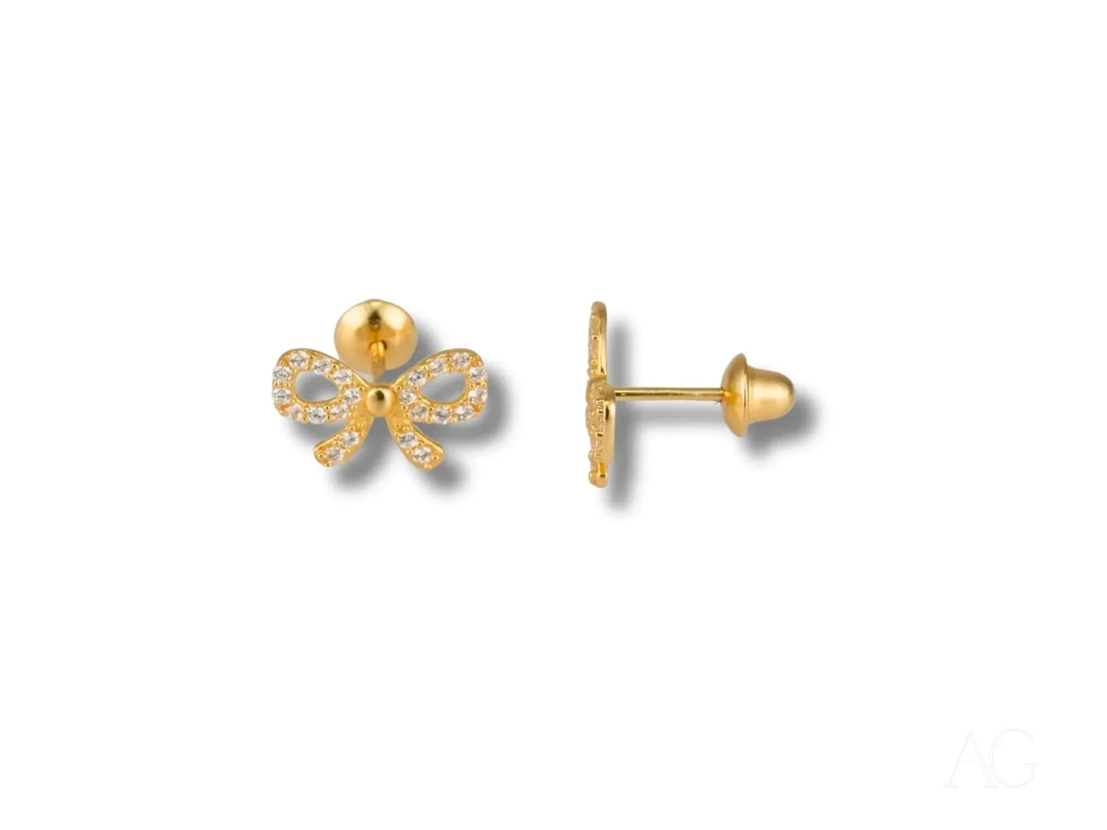 Charming Bow solid 18k gold CZ bow earrings with gemstone accents