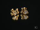 Charming Bow 18k gold CZ heart bow earrings with triangular diamonds