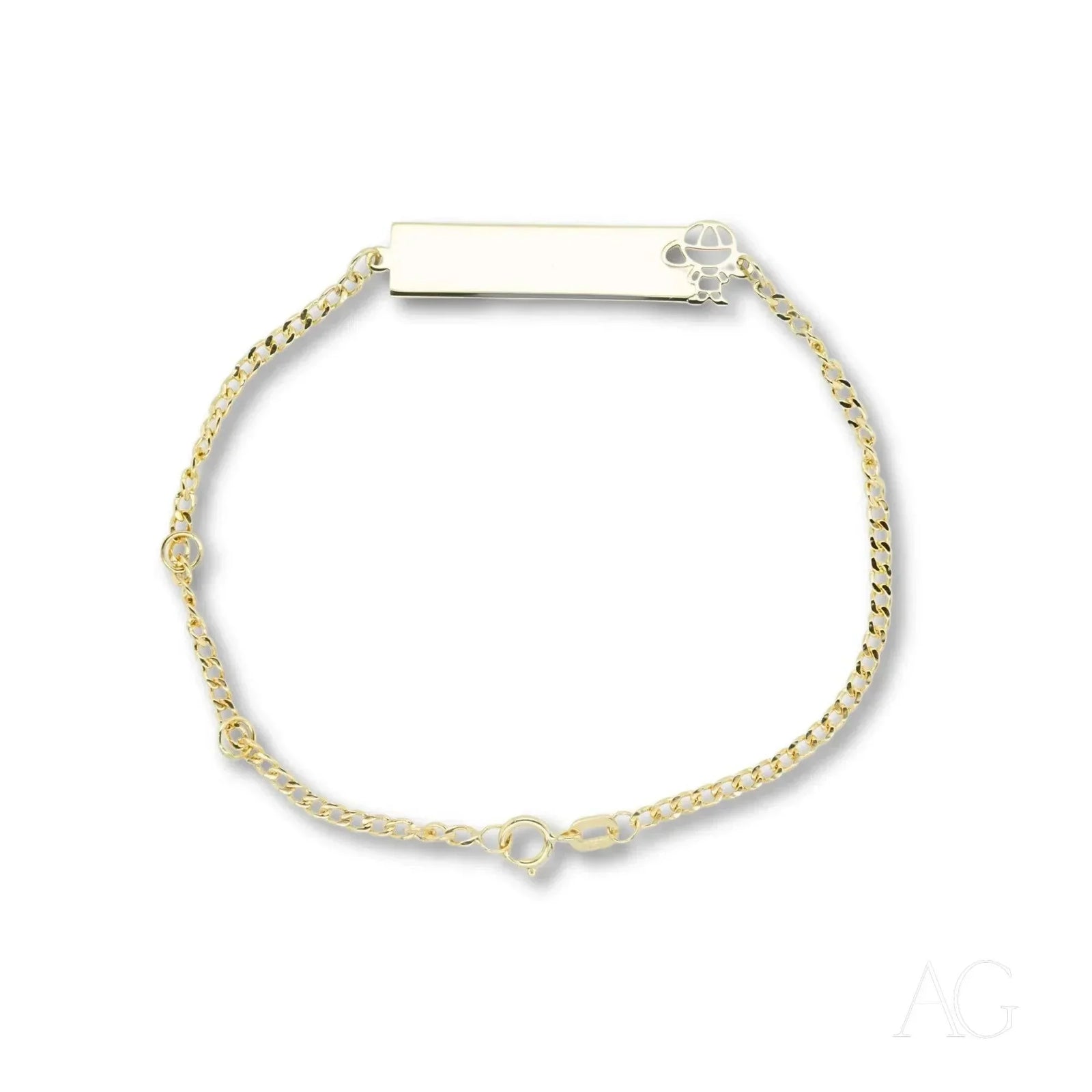 18k yellow gold ID bracelet with boy motif charm and engravable bar