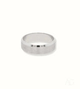Polished 18k white gold wedding band with beveled edges