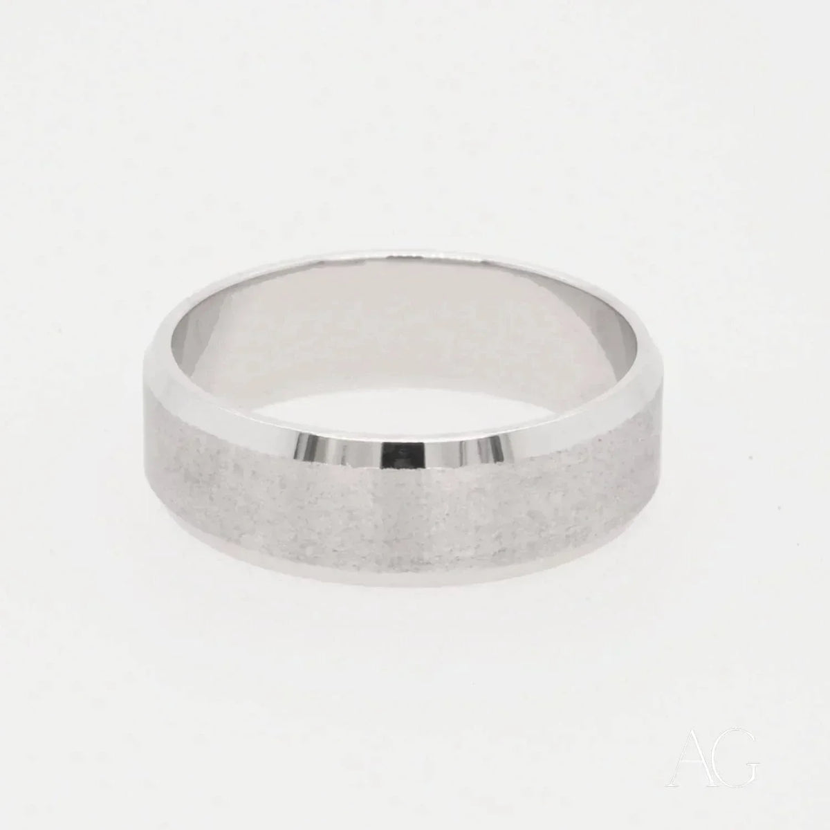 Contemporary Elegance 18k white gold wedding band with silver brushed finish