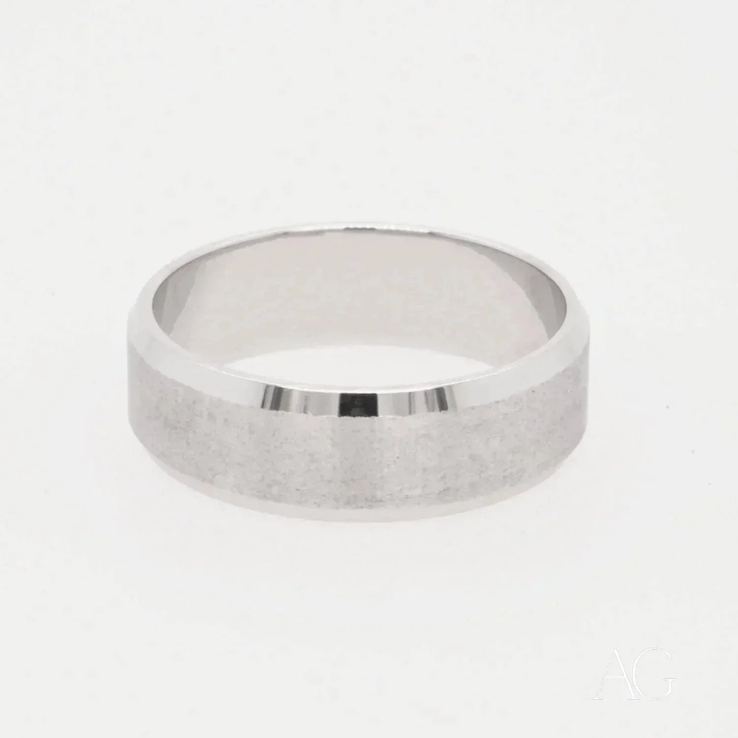 Contemporary Elegance 18k white gold wedding band with brushed finish