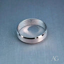 Matte silver beveled 18k white gold wedding band with engraved interior