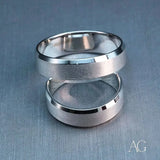 Two polished and brushed 18k white gold wedding bands from Art Gold Jewelry