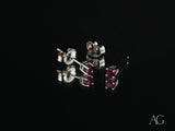 Crimson Radiance certified 18k solid white gold CZ stud earrings with ruby gems