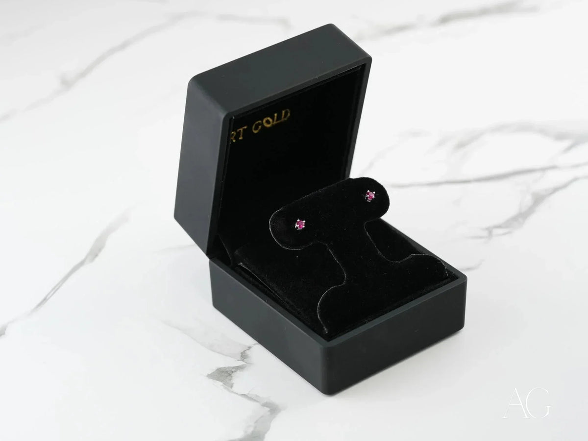 Crimson Radiance certified 18k solid white gold CZ stud earrings in open black box