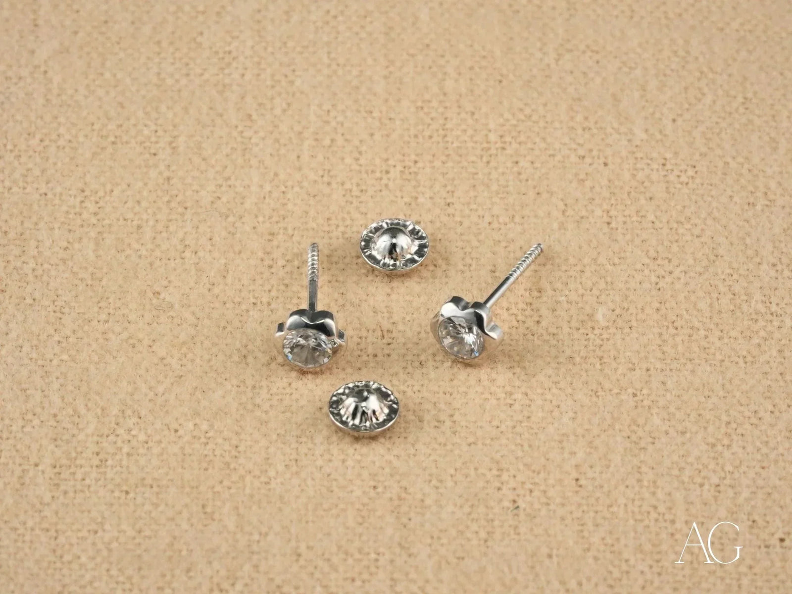 Crown Jewel 18K solid gold CZ stud earrings with screw-backs