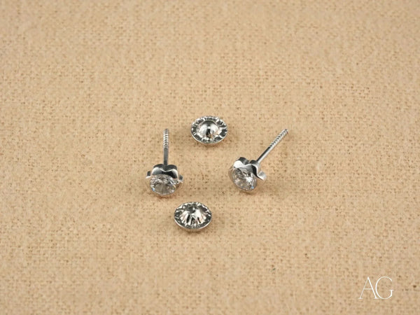 Crown Jewel 18K solid gold CZ stud earrings with screw-backs