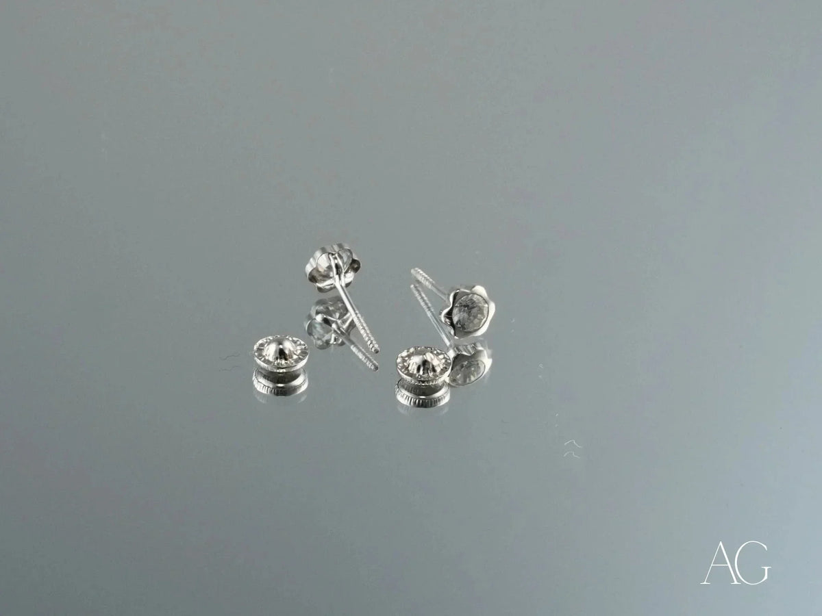Crown Jewel 18K White Gold CZ Stud Earrings with Screw-Back