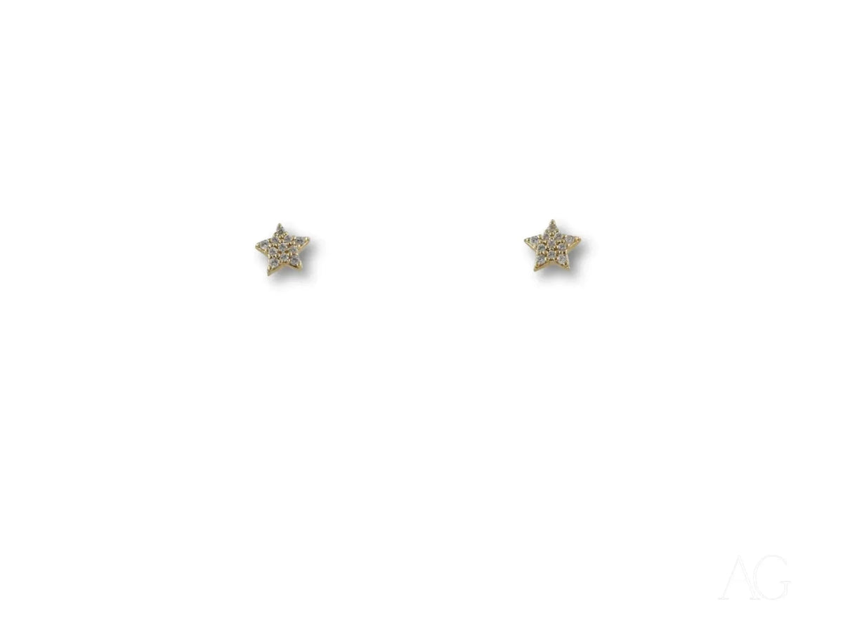 Certified 18k solid star earrings in art gold jewelry, sparkling elegance