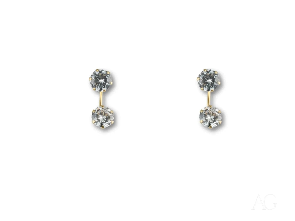 Dazzle Duo 18K gold double CZ dangle earrings with brilliant-cut diamonds