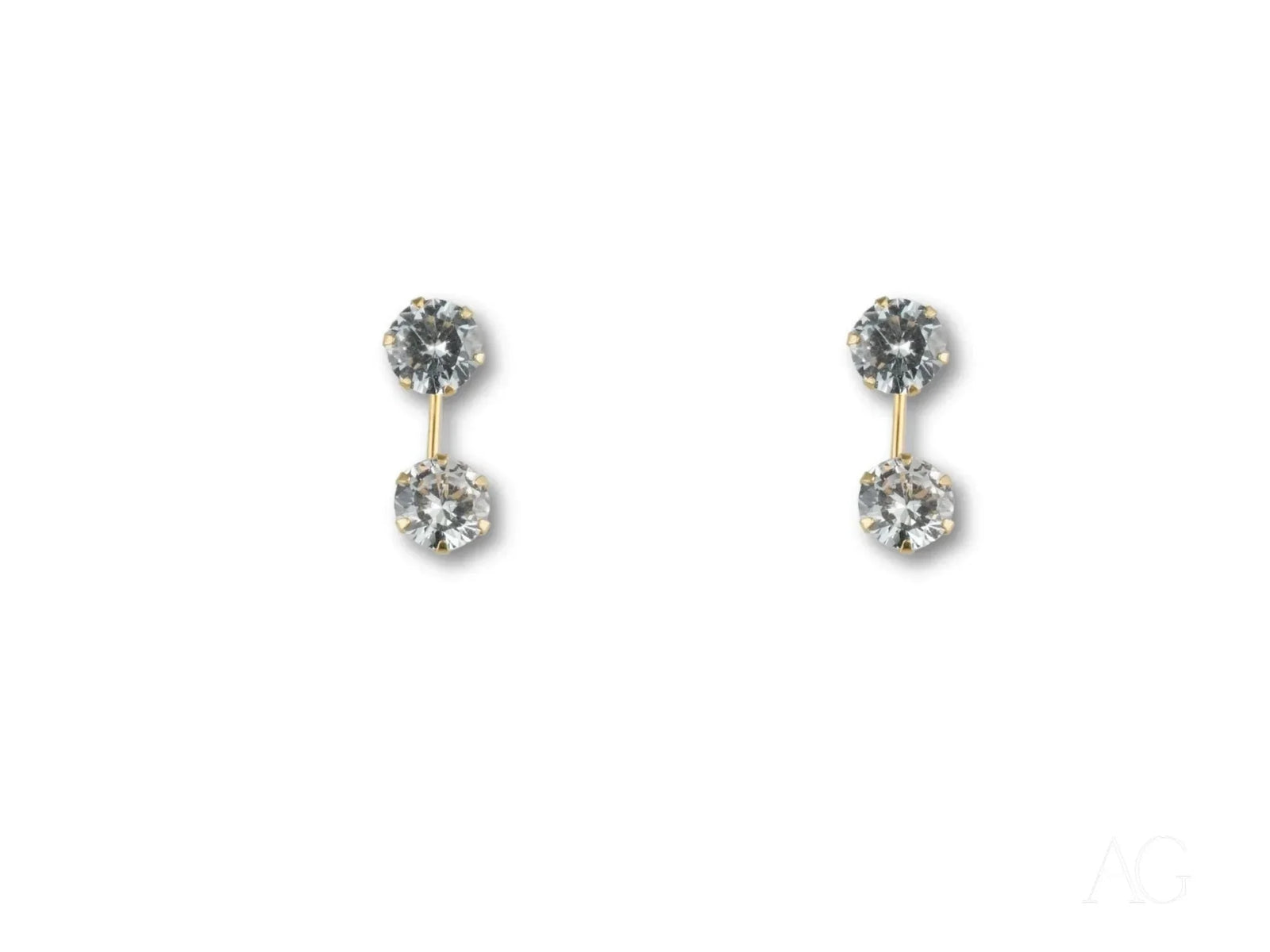 Dazzle Duo 18K gold double CZ dangle earrings with brilliant-cut diamonds