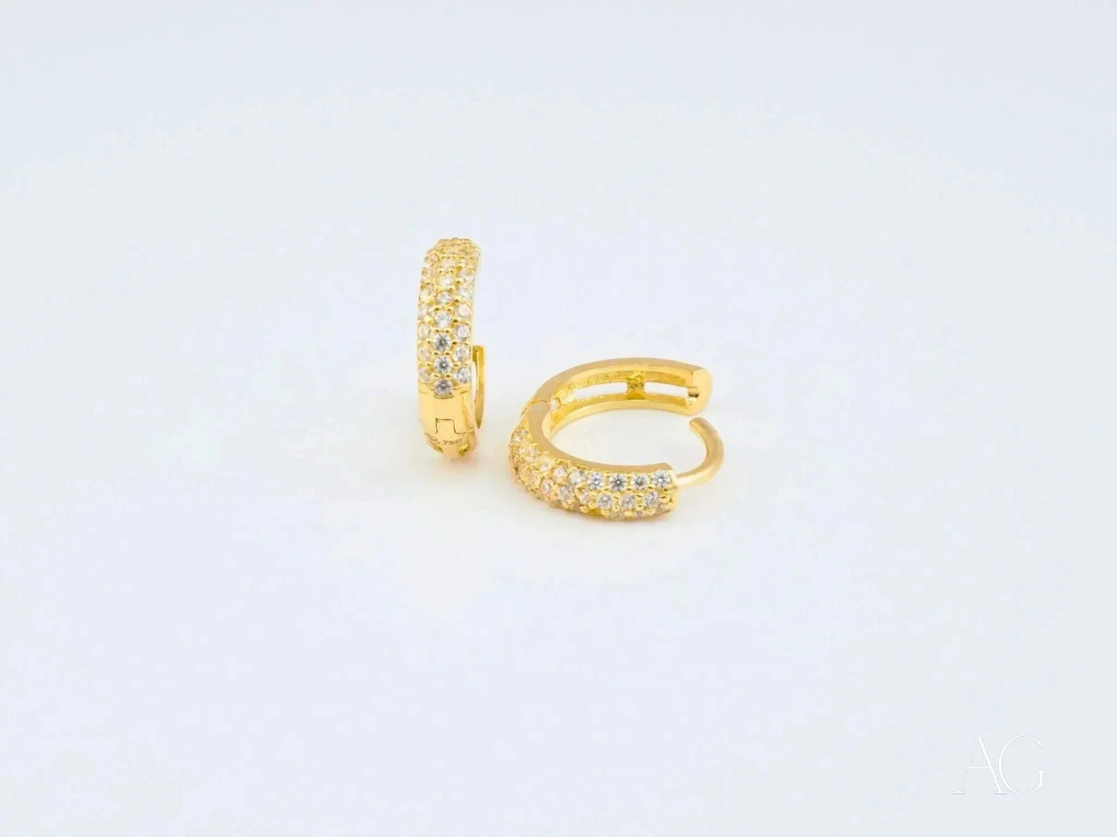 18k yellow gold mini hoops earrings with CZ stones
