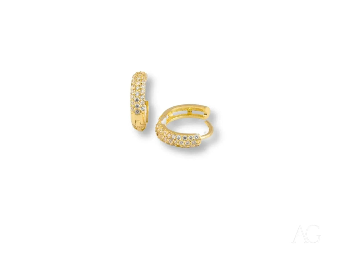 18k yellow gold CZ mini hoops earrings with sparkling stones