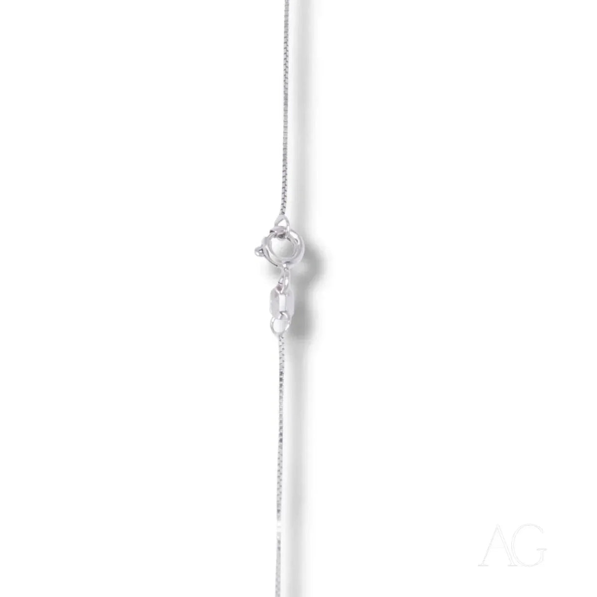 Delicate 18k white gold box chain with silver clasp, petite art gold jewelry