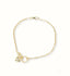Delicate 18k gold bracelet with teddy bear and initial E charms, art gold jewelry in Greater Boston Area
