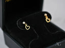 Delicate 18k gold CZ heart drop earrings with open-heart charm