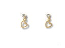 Delicate 18k gold CZ heart drop earrings with open-heart charm