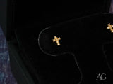 Diamond cross earrings in certified 18k solid gold with gemstones