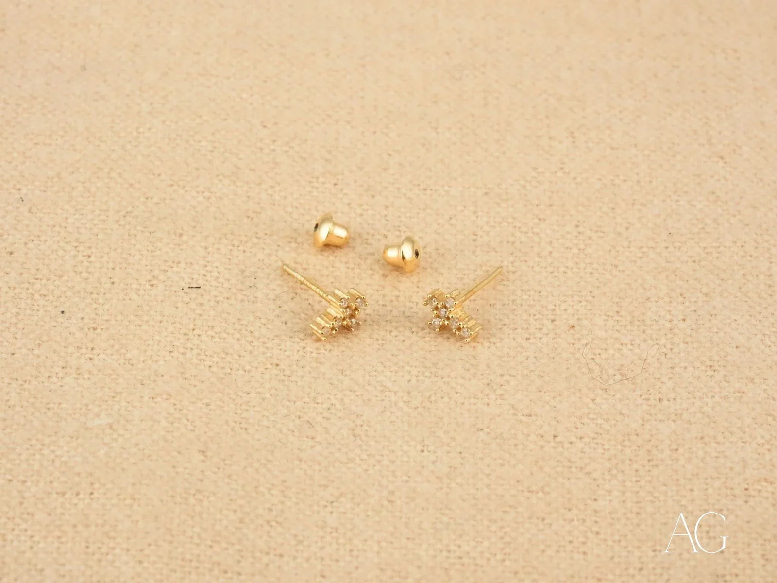 Elegant diamond cross earrings in certified 18k solid gold with heart backs
