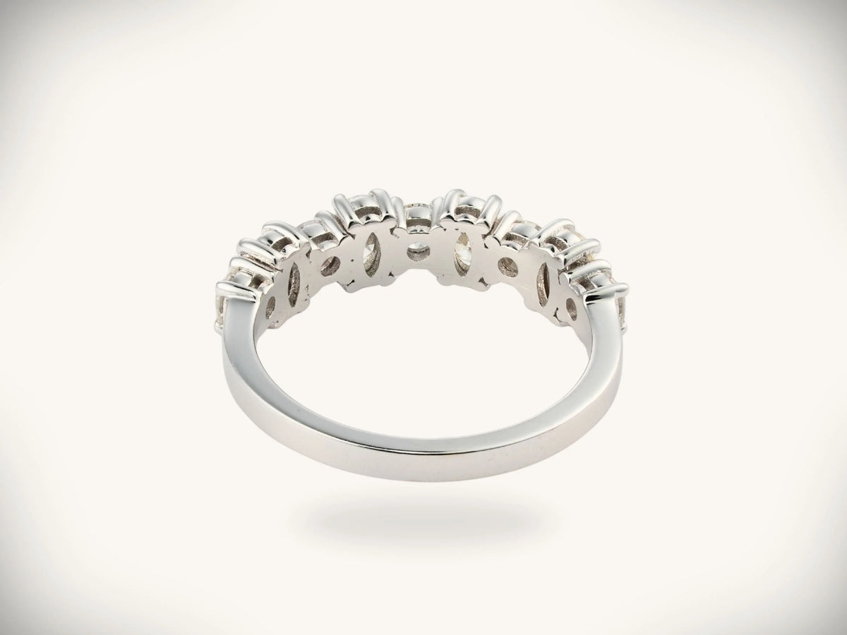 Diamond half-band wedding ring with nine graduated stones, gallery underside view